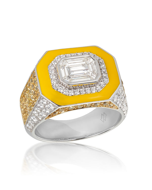 'Vision' - White Diamond and Yellow Sapphire, Yellow Enamel Ring