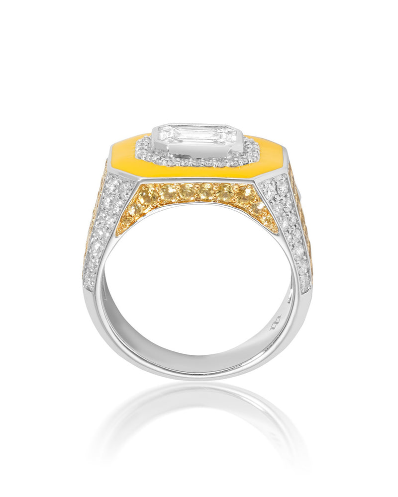 'Vision' - White Diamond and Yellow Sapphire, Yellow Enamel Ring