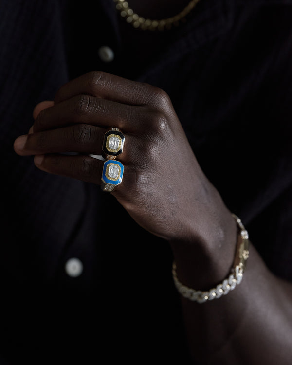 ‘Sky Blue’ - Yellow and White Diamond, Blue Enamel Ring
