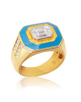‘Sky Blue’ - Yellow and White Diamond, Blue Enamel Ring