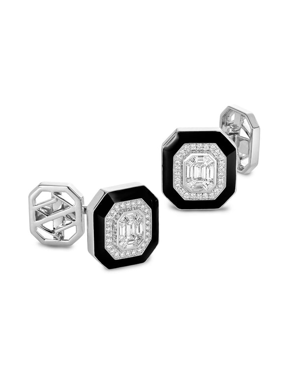 ‘Sharp’ - Diamond, White Gold and Black Enamel Cufflinks