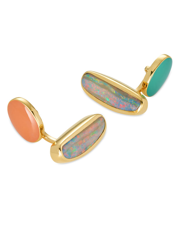 ‘Tropic’ - Opal, Green and Orange Enamel Cufflinks